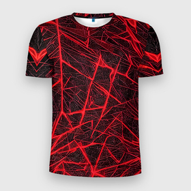 Мужская футболка 3D Slim с принтом Красная паутина на чёрном фоне в Тюмени, 100% полиэстер с улучшенными характеристиками | приталенный силуэт, круглая горловина, широкие плечи, сужается к линии бедра | 
