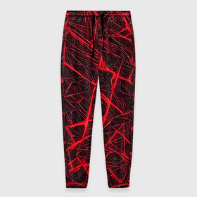 Мужские брюки 3D с принтом Красная паутина на чёрном фоне в Тюмени, 100% полиэстер | манжеты по низу, эластичный пояс регулируется шнурком, по бокам два кармана без застежек, внутренняя часть кармана из мелкой сетки | 