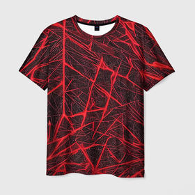 Мужская футболка 3D с принтом Красная паутина на чёрном фоне в Тюмени, 100% полиэфир | прямой крой, круглый вырез горловины, длина до линии бедер | 