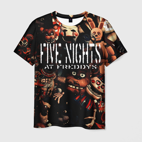 Мужская футболка 3D с принтом Пять ночей с Фредди сборник аниматроников в Новосибирске, 100% полиэфир | прямой крой, круглый вырез горловины, длина до линии бедер | 