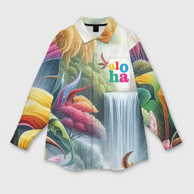 Мужская рубашка oversize 3D с принтом Водопад в тропическом лесу   алоха в Екатеринбурге,  |  | 