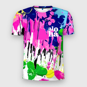 Мужская футболка 3D Slim с принтом Colorful abstraction   aloha в Курске, 100% полиэстер с улучшенными характеристиками | приталенный силуэт, круглая горловина, широкие плечи, сужается к линии бедра | Тематика изображения на принте: 