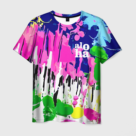 Мужская футболка 3D с принтом Colorful abstraction   aloha в Рязани, 100% полиэфир | прямой крой, круглый вырез горловины, длина до линии бедер | 