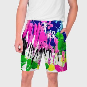 Мужские шорты 3D с принтом Colorful abstraction   aloha в Санкт-Петербурге,  полиэстер 100% | прямой крой, два кармана без застежек по бокам. Мягкая трикотажная резинка на поясе, внутри которой широкие завязки. Длина чуть выше колен | 
