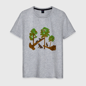 Мужская футболка хлопок с принтом Медведи в сосновом лесу в Белгороде, 100% хлопок | прямой крой, круглый вырез горловины, длина до линии бедер, слегка спущенное плечо. | 