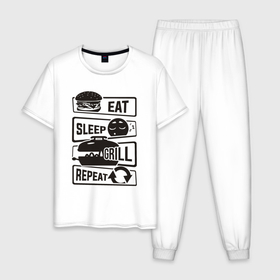 Мужская пижама хлопок с принтом Есть спать гриль в Кировске, 100% хлопок | брюки и футболка прямого кроя, без карманов, на брюках мягкая резинка на поясе и по низу штанин
 | 