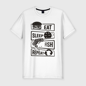 Мужская футболка хлопок Slim с принтом Есть спать рыбалка в Тюмени, 92% хлопок, 8% лайкра | приталенный силуэт, круглый вырез ворота, длина до линии бедра, короткий рукав | Тематика изображения на принте: 