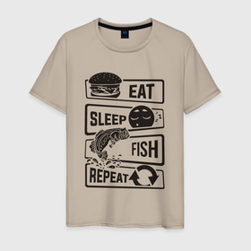 Мужская футболка хлопок с принтом Есть спать рыбалка в Тюмени, 100% хлопок | прямой крой, круглый вырез горловины, длина до линии бедер, слегка спущенное плечо. | Тематика изображения на принте: 