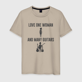 Мужская футболка хлопок с принтом Люблю одну девушку и много гитар в Санкт-Петербурге, 100% хлопок | прямой крой, круглый вырез горловины, длина до линии бедер, слегка спущенное плечо. | 