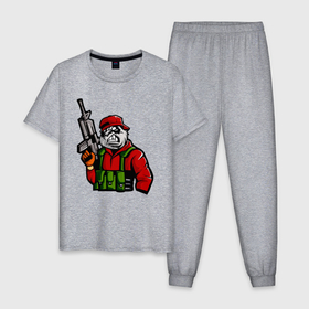 Мужская пижама хлопок с принтом Панда с оружием и в бронежилете в Санкт-Петербурге, 100% хлопок | брюки и футболка прямого кроя, без карманов, на брюках мягкая резинка на поясе и по низу штанин
 | 