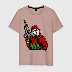 Мужская футболка хлопок с принтом Панда с оружием и в бронежилете , 100% хлопок | прямой крой, круглый вырез горловины, длина до линии бедер, слегка спущенное плечо. | Тематика изображения на принте: 