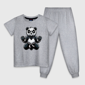 Детская пижама хлопок с принтом Панда тренеруется в Санкт-Петербурге, 100% хлопок |  брюки и футболка прямого кроя, без карманов, на брюках мягкая резинка на поясе и по низу штанин
 | 