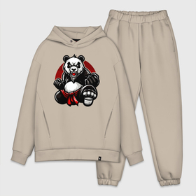 Мужской костюм oversize хлопок с принтом Панда в прыжке на фоне красного солнца в Рязани,  |  | Тематика изображения на принте: 