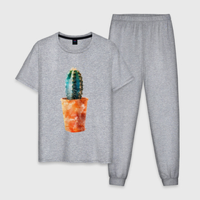 Мужская пижама хлопок с принтом Колючий кактус в горшке в Тюмени, 100% хлопок | брюки и футболка прямого кроя, без карманов, на брюках мягкая резинка на поясе и по низу штанин
 | 