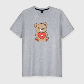 Мужская футболка хлопок Slim с принтом Медвежонок с сердечком в Екатеринбурге, 92% хлопок, 8% лайкра | приталенный силуэт, круглый вырез ворота, длина до линии бедра, короткий рукав | 