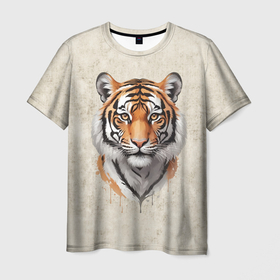 Мужская футболка 3D с принтом Портрет тигр в Курске, 100% полиэфир | прямой крой, круглый вырез горловины, длина до линии бедер | 