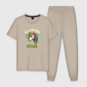 Мужская пижама хлопок с принтом Будь единорогом в Петрозаводске, 100% хлопок | брюки и футболка прямого кроя, без карманов, на брюках мягкая резинка на поясе и по низу штанин
 | 