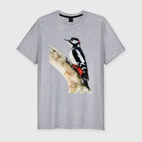 Мужская футболка хлопок Slim Пёстрый дятел на дереве: в Ухте, 92% хлопок, 8% лайкра | приталенный силуэт, круглый вырез ворота, длина до линии бедра, короткий рукав |