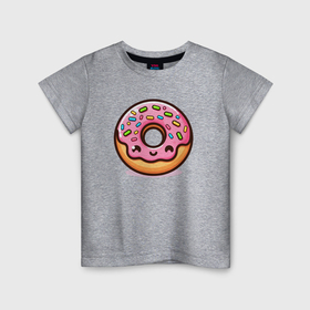 Детская футболка хлопок с принтом Милый розовый пончик в Курске, 100% хлопок | круглый вырез горловины, полуприлегающий силуэт, длина до линии бедер | Тематика изображения на принте: 