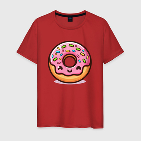Мужская футболка хлопок с принтом Милый розовый пончик в Белгороде, 100% хлопок | прямой крой, круглый вырез горловины, длина до линии бедер, слегка спущенное плечо. | 
