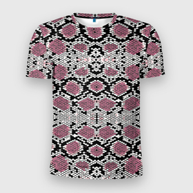Мужская футболка 3D Slim с принтом Змеиная кожа розового оттенка в Белгороде, 100% полиэстер с улучшенными характеристиками | приталенный силуэт, круглая горловина, широкие плечи, сужается к линии бедра | 