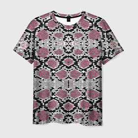 Мужская футболка 3D с принтом Змеиная кожа розового оттенка в Петрозаводске, 100% полиэфир | прямой крой, круглый вырез горловины, длина до линии бедер | Тематика изображения на принте: 