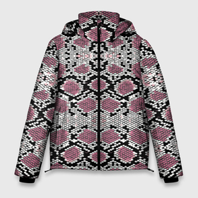 Мужская зимняя куртка 3D с принтом Змеиная кожа розового оттенка в Екатеринбурге, верх — 100% полиэстер; подкладка — 100% полиэстер; утеплитель — 100% полиэстер | длина ниже бедра, свободный силуэт Оверсайз. Есть воротник-стойка, отстегивающийся капюшон и ветрозащитная планка. 

Боковые карманы с листочкой на кнопках и внутренний карман на молнии. | 