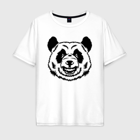 Мужская футболка хлопок Oversize с принтом Чёрно белая голова панды с оскалом в Новосибирске, 100% хлопок | свободный крой, круглый ворот, “спинка” длиннее передней части | 
