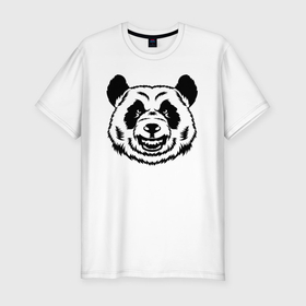 Мужская футболка хлопок Slim с принтом Чёрно белая голова панды с оскалом в Петрозаводске, 92% хлопок, 8% лайкра | приталенный силуэт, круглый вырез ворота, длина до линии бедра, короткий рукав | 