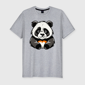 Мужская футболка хлопок Slim с принтом Милая панда лежит в Петрозаводске, 92% хлопок, 8% лайкра | приталенный силуэт, круглый вырез ворота, длина до линии бедра, короткий рукав | 