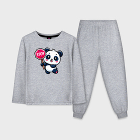 Детская пижама с лонгсливом хлопок с принтом Милая панда со знаком стоп ,  |  | 