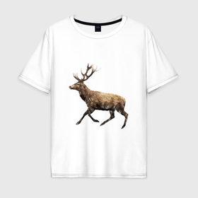 Мужская футболка хлопок Oversize с принтом Рогатый олень в Кировске, 100% хлопок | свободный крой, круглый ворот, “спинка” длиннее передней части | 