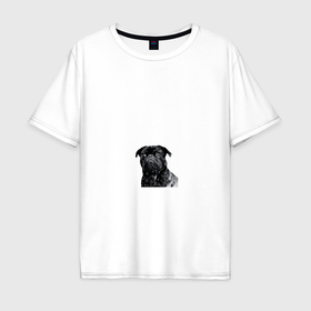 Мужская футболка хлопок Oversize с принтом Черный мопс в Новосибирске, 100% хлопок | свободный крой, круглый ворот, “спинка” длиннее передней части | 