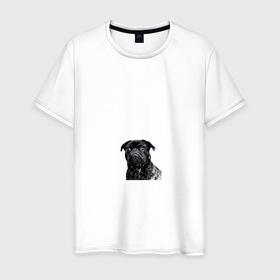 Мужская футболка хлопок с принтом Черный мопс в Новосибирске, 100% хлопок | прямой крой, круглый вырез горловины, длина до линии бедер, слегка спущенное плечо. | 