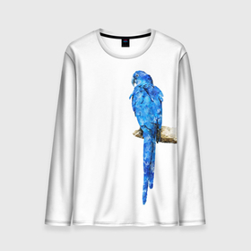 Мужской лонгслив 3D с принтом Птица синий попугай на дереве в Курске, 100% полиэстер | длинные рукава, круглый вырез горловины, полуприлегающий силуэт | 