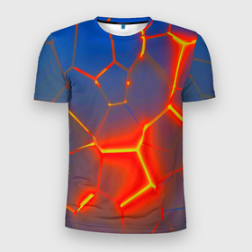 Мужская футболка 3D Slim с принтом Грани огненнные абстракция , 100% полиэстер с улучшенными характеристиками | приталенный силуэт, круглая горловина, широкие плечи, сужается к линии бедра | Тематика изображения на принте: 