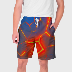 Мужские шорты 3D с принтом Грани огненнные абстракция в Екатеринбурге,  полиэстер 100% | прямой крой, два кармана без застежек по бокам. Мягкая трикотажная резинка на поясе, внутри которой широкие завязки. Длина чуть выше колен | 