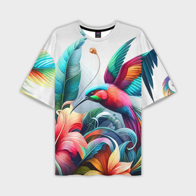 Мужская футболка oversize 3D с принтом Райская птица   тропики в Кировске,  |  | Тематика изображения на принте: 