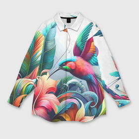 Мужская рубашка oversize 3D с принтом Райская птица   тропики в Кировске,  |  | Тематика изображения на принте: 