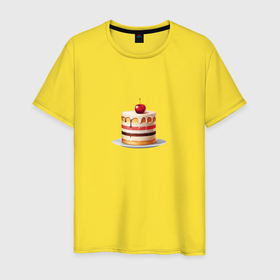 Мужская футболка хлопок с принтом Вишенка на кусочке торта в Санкт-Петербурге, 100% хлопок | прямой крой, круглый вырез горловины, длина до линии бедер, слегка спущенное плечо. | 