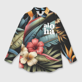 Мужская рубашка oversize 3D с принтом Ночные тропические цветы   алоха в Новосибирске,  |  | 