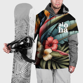 Накидка на куртку 3D с принтом Ночные тропические цветы   алоха в Петрозаводске, 100% полиэстер |  | 