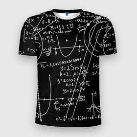 Мужская футболка 3D Slim с принтом Математика формулы в Петрозаводске, 100% полиэстер с улучшенными характеристиками | приталенный силуэт, круглая горловина, широкие плечи, сужается к линии бедра | 