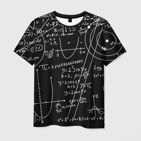 Мужская футболка 3D с принтом Математика формулы в Курске, 100% полиэфир | прямой крой, круглый вырез горловины, длина до линии бедер | 