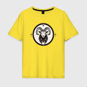 Мужская футболка хлопок Oversize с принтом Козерог знак зодиака   голова козерога в Курске, 100% хлопок | свободный крой, круглый ворот, “спинка” длиннее передней части | 