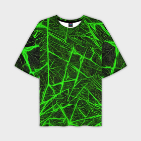 Мужская футболка oversize 3D с принтом Зелёная паутина на чёрном фоне в Курске,  |  | 