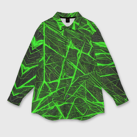 Мужская рубашка oversize 3D с принтом Зелёная паутина на чёрном фоне в Курске,  |  | 