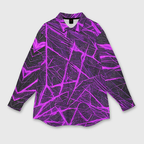 Мужская рубашка oversize 3D с принтом Фиолетовая паутина на чёрном фоне в Курске,  |  | 