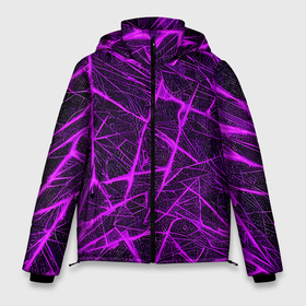 Мужская зимняя куртка 3D с принтом Фиолетовая паутина на чёрном фоне в Курске, верх — 100% полиэстер; подкладка — 100% полиэстер; утеплитель — 100% полиэстер | длина ниже бедра, свободный силуэт Оверсайз. Есть воротник-стойка, отстегивающийся капюшон и ветрозащитная планка. 

Боковые карманы с листочкой на кнопках и внутренний карман на молнии. | 
