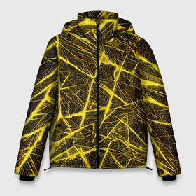 Мужская зимняя куртка 3D с принтом Жёлтая паутина на чёрном фоне в Курске, верх — 100% полиэстер; подкладка — 100% полиэстер; утеплитель — 100% полиэстер | длина ниже бедра, свободный силуэт Оверсайз. Есть воротник-стойка, отстегивающийся капюшон и ветрозащитная планка. 

Боковые карманы с листочкой на кнопках и внутренний карман на молнии. | 